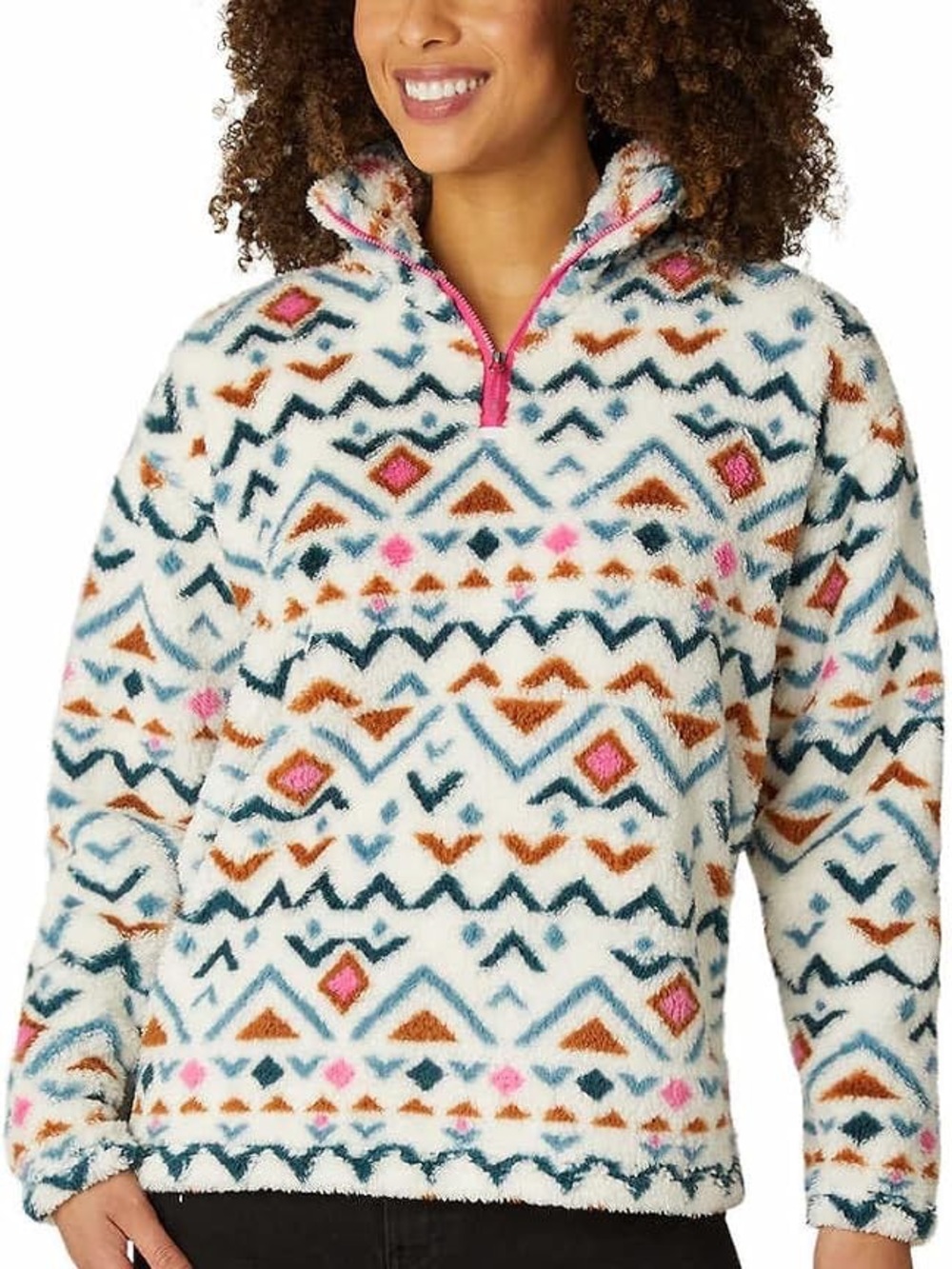 Eddie Bauer Women's XL Sherpa Fleece Quarter-Zip Pullover Southwestern Geometric